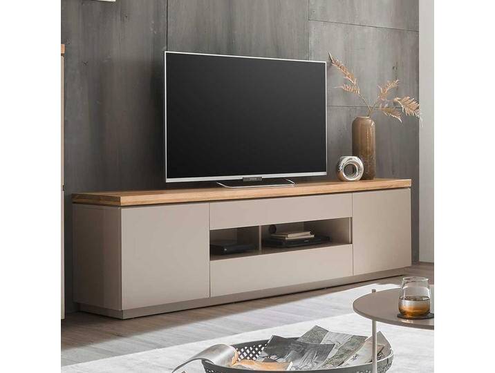 XL TV Lowboard in Taupe Deckplatte aus Akazie Massivholz von Pharao24.de