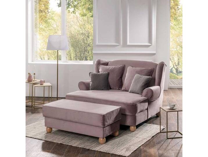 XXL Sessel Rosa aus Samtvelours optional mit Hocker bestellbar von Pharao24.de