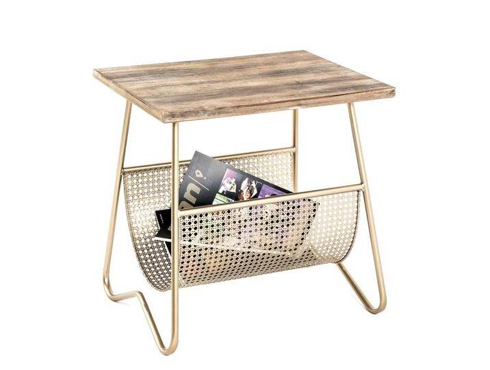 Zeitungstisch in Goldfarben und Holz furniert Bügelgestell Zeitungstisch in Goldfarben und Holz furniert Bügelgestell von Pharao24.de
