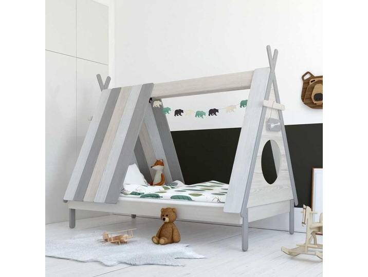 Zelt Kinderbett in Weiß und Grau 105 cm breit von Pharao24.de