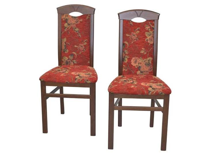 Zwei Esstischstühle in Nussbaumfarben und Rot hoher Lehne (2er Set) von Pharao24.de