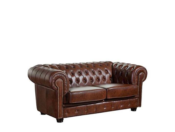 Zweiersofa Chesterfield braun aus Echtleder 174 cm breit Zweiersofa Chesterfield braun aus Echtleder 174 cm breit von Pharao24.de