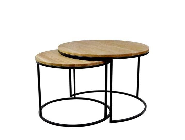 Zweisatz Tische aus Wildeiche Massivholz & Metall runde Platte (zweiteilig) von Pharao24.de