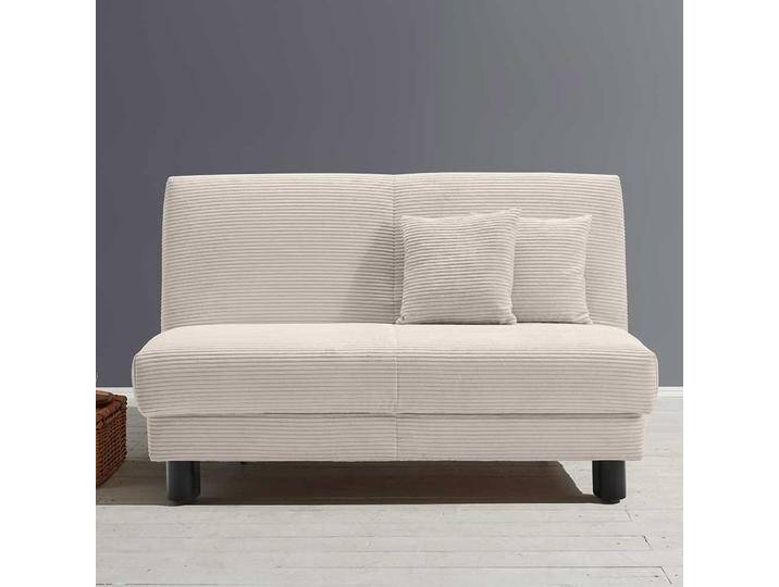 Zweisitzer Schlafsofa in Beige Cord Vierfußgestell aus Metall von Pharao24.de