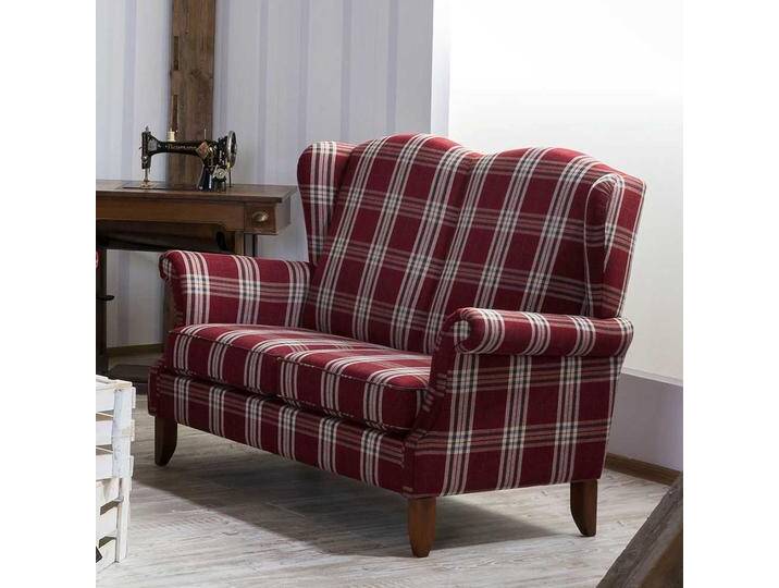 Zweisitzer Sofa Karo rot im Landhausstil Vierfußgestell aus Holz von Pharao24.de