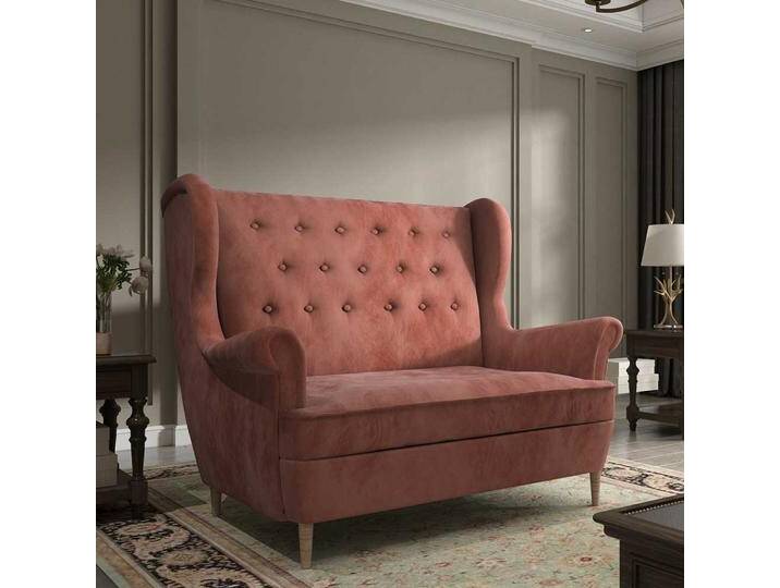 Zweisitzer Sofa Zweisitzer mit Knöpfen verziert in Rosenholz von Pharao24.de