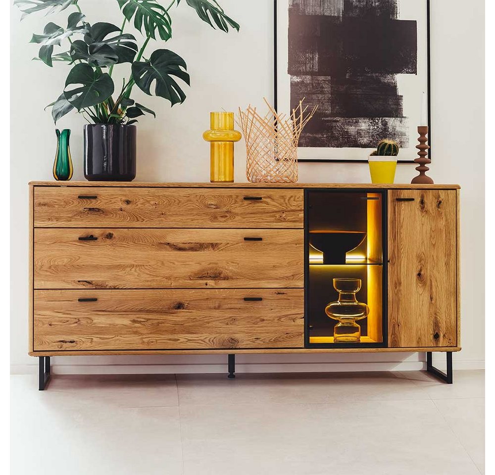 Pharao24 Sideboard Devi, aus Massivholz, mit LED Beleuchtung von Pharao24