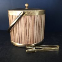 Vintage Serv Masters Mid Century Modern Gold Ton Eiskübel Mit Zange von KatsVintageLife