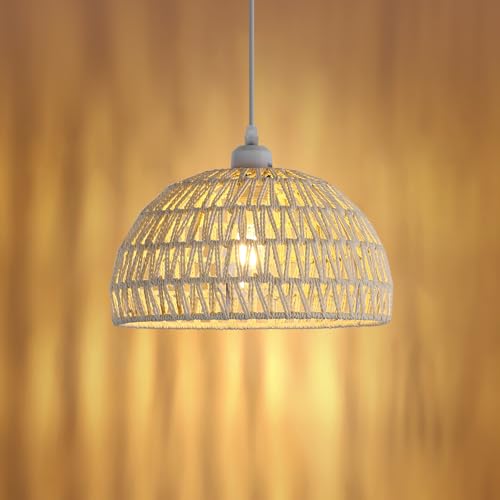 Pheashine Hängeleuchte Rattan Boho Pendelleuchte mit Lampenschirm Verstellbare Skandinavische Hängelampe E27 für Esszimme Schlafzimmer Wohnzimmer Flur Küche, Weiß von Pheashine