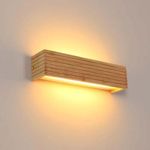 Pheashine LED Wandleuchte Innen, Moderne Wandlampe Innen Holz, Warmweiß 3000K Flurlampe, 35cm Lange Wandlampe für Schlafzimmer, Wohnzimmer, Treppenhaus Wandbeleuchtung von Pheashine