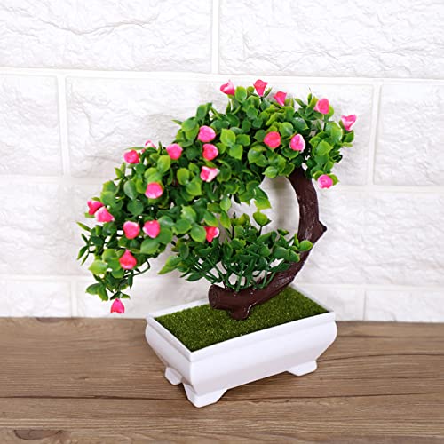Künstliche Bonsai mit Kunstblumen Blumentopfpflanze - Schreibtisch Deko - Wiederverwendbares Material - Elegant - für Zuhause oder Büro (Halbmond) von Phefop