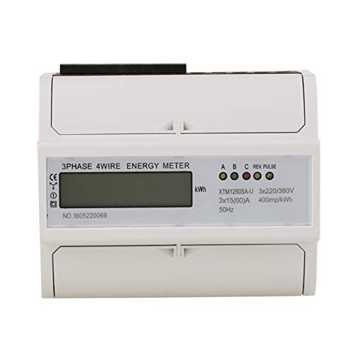 Phefop 3-Phasen-DIN-Schienen-Energiezähler, Digitaler 3-Phasen-4-Leiter-KWh-Stromzähler mit 7P-DIN-Schiene, 35-mm-Standardinstallation, 6- und 1-stellige Anzeige, 5-LED-Anweisungen, (15(60) A) von Phefop