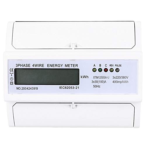 Phefop 3-Phasen-DIN-Schienen-Energiezähler, Digitaler 3-Phasen-4-Leiter-KWh-Stromzähler mit 7P-DIN-Schiene, 35-mm-Standardinstallation, 6- und 1-stellige Anzeige, 5-LED-Anweisungen, (30(100) A) von Phefop