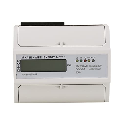 Phefop 3-Phasen-DIN-Schienen-Energiezähler, Digitaler 3-Phasen-4-Leiter-KWh-Stromzähler mit 7P-DIN-Schiene, 35-mm-Standardinstallation, 6- und 1-stellige Anzeige, 5-LED-Anweisungen, (5(30) A) von Phefop