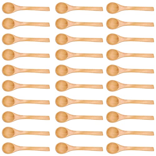 Phefop 30pcs Mini Kochgeschirrs Salzlöffel, 12 Cm Holz Löffel Küchengewürz Werkzeug für Pulverglässe Salzzucker Paprika Honig Speiseöl Tee Kaffee von Phefop