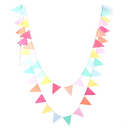 Phefop 42pcs Mehrfarbige Flaggen Imitierten Sackleinen Bunting Banner Pastell Regenbogen Stoff Dreieck Flagge für Party Geburtstag Hochzeit Kinderzimmer Klassenzimmer Dekoration (10 Meter 42 Stück) von Phefop