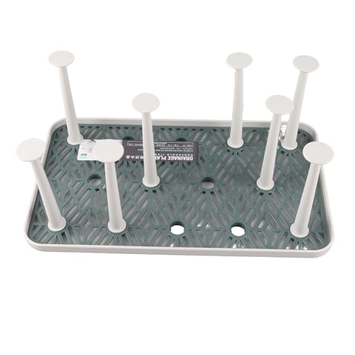 Phefop 8 Tasse Trockenstange, Plastikabrostglas Tassenhalterständer mit Abflusswanne, Großer Schale für Arbeitsplatten oder Schrank (B) von Phefop