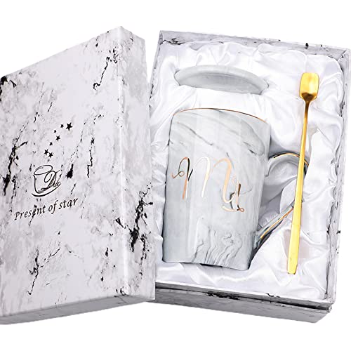 Phefop Marmortextur Keramik Kaffeetassen, Gebogene Griffbecher, Große Kapazitätstassen für Kaffee, Tee, Getränke, Elegantes für Eltern (1) von Phefop