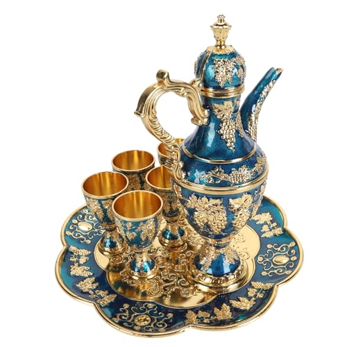 Phefop Metal Wine Pot Kit Vintage Exquisite Dekoration für Tägliche Party Zinklegierung Kaffee Set für Familienbankette (Goldblau) von Phefop