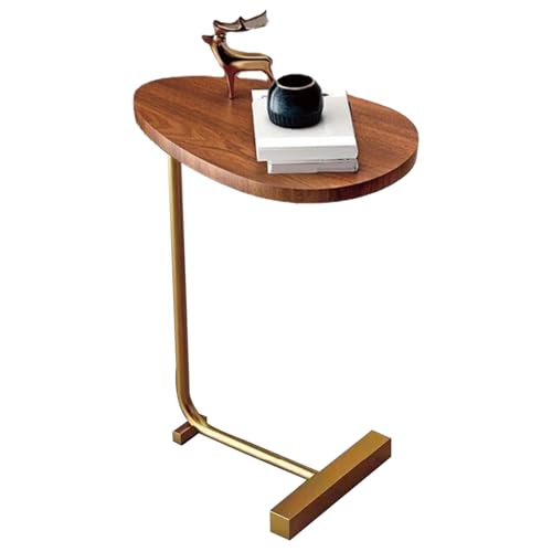 Phefop Raumsparende Kleine Seitentisch Vielseitig Dunkler Holz Getreide C -Form -Endtisch für Wohnzimmer, Sofa Stahlholz (Flachdesign und Goldrahmen) von Phefop