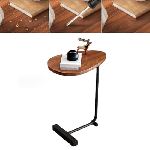 Phefop Raumsparende Kleine Seitentisch Vielseitig Dunkler Holz Getreide C -Form -Endtisch für Wohnzimmer, Sofa Stahlholz (Flachdesign und schwarzer Rahmen) von Phefop