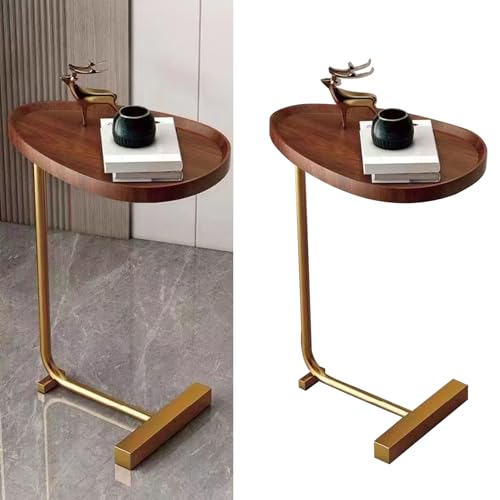Phefop Raumsparende Kleine Seitentisch Vielseitig Dunkler Holz Getreide C -Form -Endtisch für Wohnzimmer, Sofa Stahlholz (Groove -Design und Goldrahmen) von Phefop