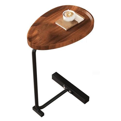 Phefop Raumsparende Kleine Seitentisch Vielseitig Dunkler Holz Getreide C -Form -Endtisch für Wohnzimmer, Sofa Stahlholz (Groove -Design und schwarzer Rahmen) von Phefop