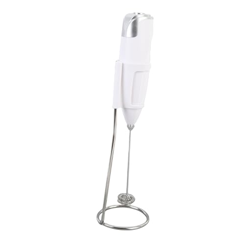 Phefop Tragbarer Elektrischer Schaumhersteller Schwarzer Handheld Milch Kabelbatterie Batterie für Kaffee -Lattes Cappuccinos mit Robuster Ständer für Heißes Schokoladenei -Peitschen (WHITE) von Phefop