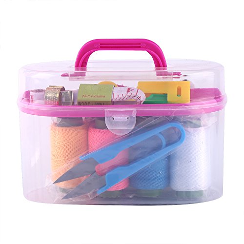 Phefop Transparente Nähkiste, Threader -Nadel -Band -Messung Schere Dimble Kit -Werkzeug mit 7 Farben für Heimhandwerk, DIY -Design (Rot) von Phefop