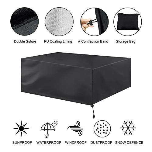 Phefop Wasserdichte Terrassenmöbel Deckel Nachhaltiger Tisch Deckel für Garten mit Elastischem Nylonseil Schwarz 120*120*74 Cm (325*208*58) von Phefop