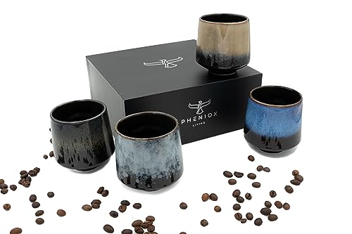 Pheniox Cappuccino Tassen Set Infinity | 4 x 220 ml - hochwertige Tassen aus Porzellan | Kaffeetassen Set - ohne Henkel | Geschenk in modernem Design - spülmaschinenfest | Tee von Pheniox