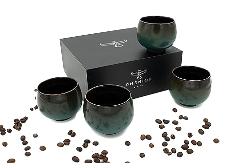 Pheniox | Cappuccino Tassen Set Jade | 4-teilig | 180 ml | hochwertige Kaffee Tassen aus Steingut | ohne Henkel | Geschenk in modernem Design | Espresso | Mokka | Cappuccino | Tee von Pheniox