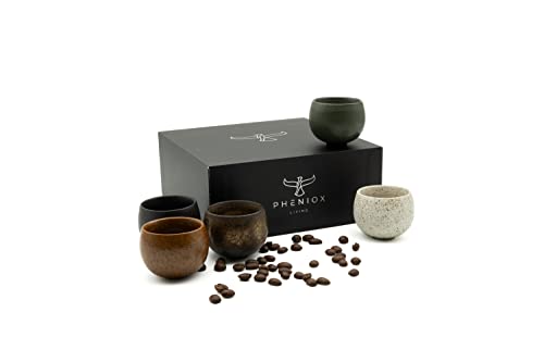 Pheniox Espressotassen Set Timeout Mini | 5 x 50 ml - hochwertige Tassen aus Steingut | Espresso Tassen Set - ohne Henkel | Geschenk in modernem Design - spülmaschinenfest | Mokka | Tee | Sake von Pheniox