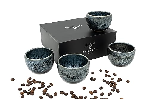 Pheniox | Espressotassen Set Galaxy | 4-teilig | 120 ml | hochwertige Kaffee Tassen aus Steingut | ohne Henkel | Geschenk in modernem Design | Cappuccino | Mokka | Tee | Mugs von Pheniox
