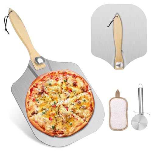 PhieeSeriy Pizzaschieber Groß 30,5cm, Aluminium Pizzaschaufel mit Abnehmbaren Faltbarer Griff - Platzsparendes, Pizza Schaufel Zubehör Set mit Pizzaschneider zum Backen von Handgemachter Pizza, Brot von PhieeSeriy