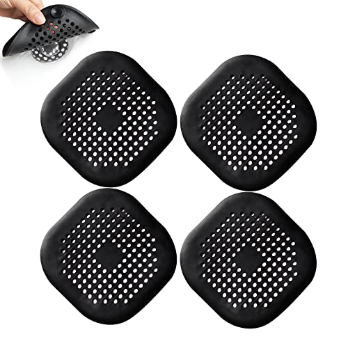 4 Stück Duschablauf Haarfänger Badewanne Stopper Home Abflussschutz Abflussabdeckung mit Saugnapf Wasserfalle Waschbecken Abdeckung für Badezimmer Badewanne und Küche (schwarz) von Philbinden