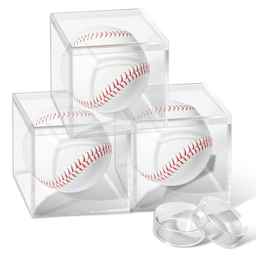 Baseball-Vitrine mit 2 Baseball-Halterungen, klares Acryl, Erinnerungsstücke, Autogramm, quadratischer Würfelballschutz für Ball in offizieller Größe, 3 Stück von Philbinden