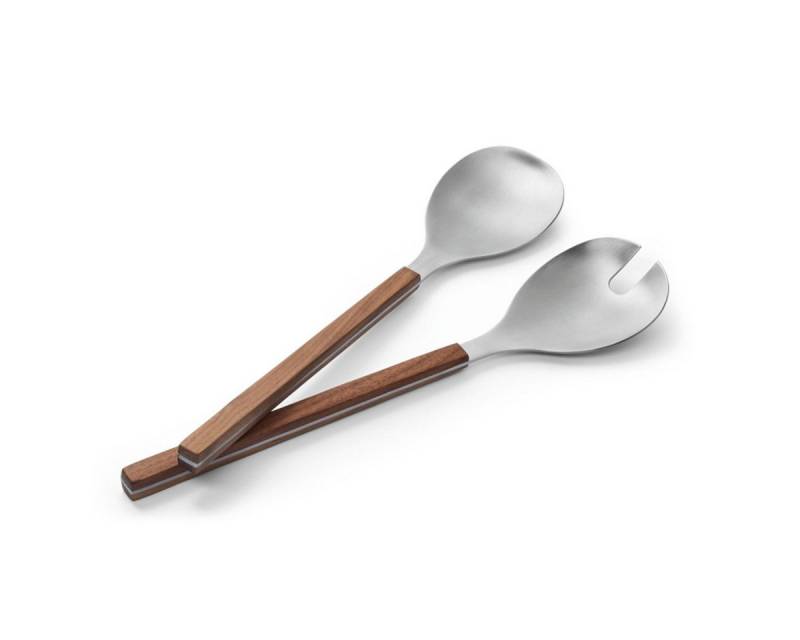 Philippi Design Salatbesteck Brick Salatbesteck, 2-teilig (Set, 2-tlg., 2 Servierlöffel), Griffe aus Walnussholz, Besteck aus gebürstetem Edelstahl von Philippi Design