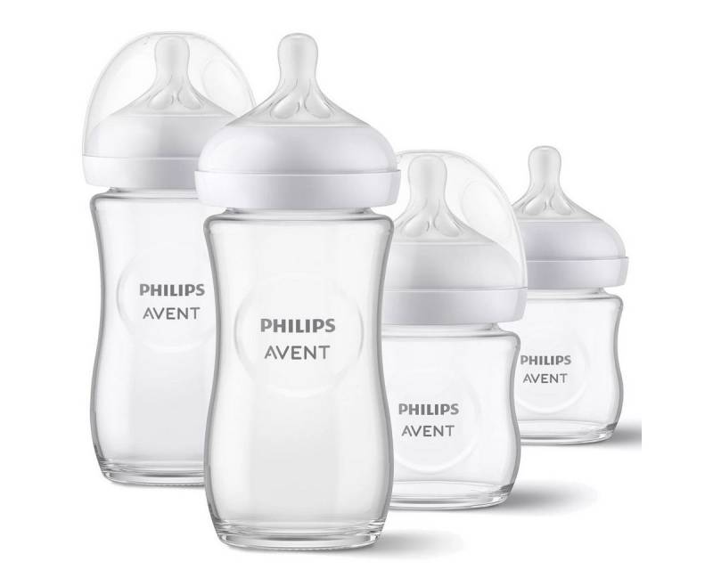Philips AVENT Babyflasche Glas-Flasche Natural, 4er Pack Baby Glas-Flaschen 120ml & 240ml mit Silikon-Sauger von Philips AVENT