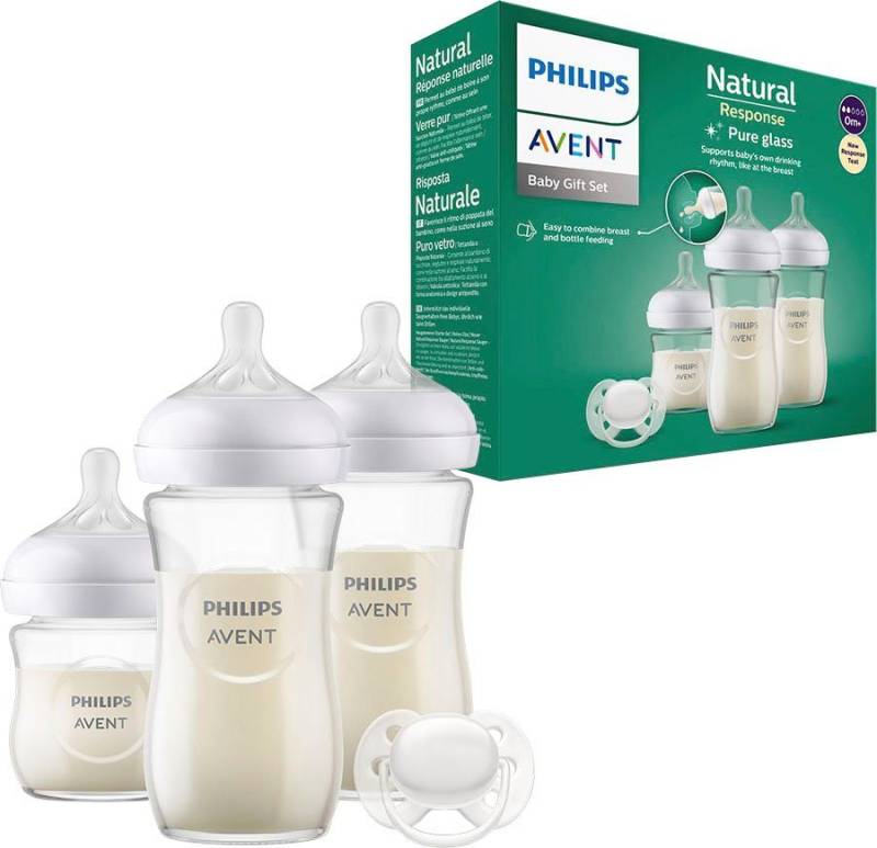 Philips AVENT Babyflasche Natural Response Starter-Set Glas für Neugeborene SCD878/11, 3 Flaschen aus Glas und ultra soft Schnuller von Philips AVENT