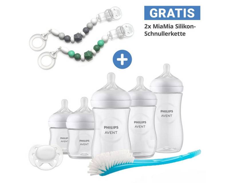 Philips AVENT Babyflasche Neugeborenen-Starter-Set Natural, 7 tlg. Set 5 Baby Flaschen, Schnuller, Flaschenbürste & Schnullerkette von Philips AVENT