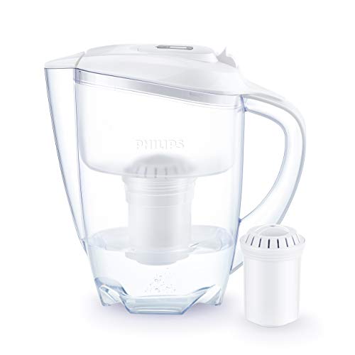 Philips Aqua Solutions Wasserfilter-Karaffe gegen Kalk, Blei, Chlor, Pestizide, Mikro-Plastik, Filter mit Aktivkohle, Mikrofiltration, weiß, AWP2920 von Philips Water