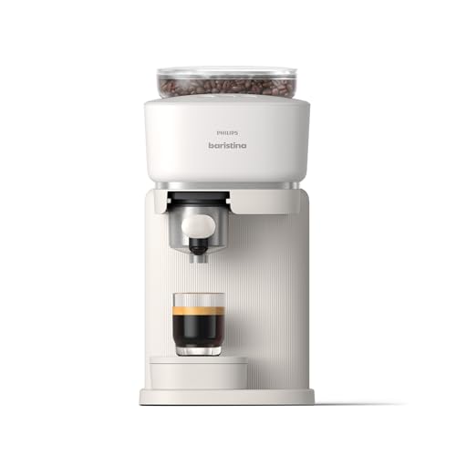 Philips Baristina Espressomaschine - Real Espresso- made simple. Kompakte Kaffeemaschine- Naturweiß mit weißem Siebträger- 16-bar-Pumpendruck- automatisches Mahlwerk- Cafe Crema (BAR300/00) von PHILIPS