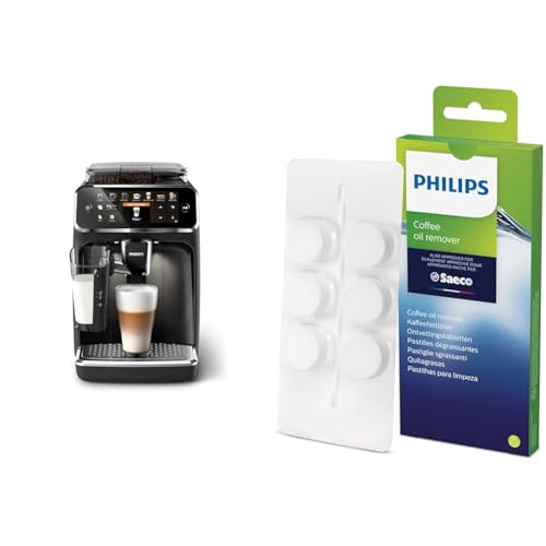PHILIPS EP5441/50 Series 5400 Kaffeevollautomat, LatteGo Milchsystem, 12 Kaffeespezialitäten, Intuitives Display, 4 Benutzerprofile, Schwarz & CA6704/10 Kaffeefettlöse-Tabletten von Philips Domestic Appliances