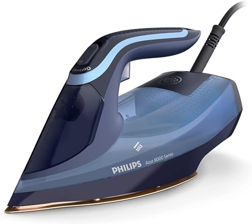 Philips Azur 8000 Serie Dampfbügeleisen - 55 g/min Dauerdampf, 240 g Dampfstoß, 3000 W, OptimalTEMP-Technologie, SteamGlide Elite, Hellblau (DST8020/20) von Philips Domestic Appliances