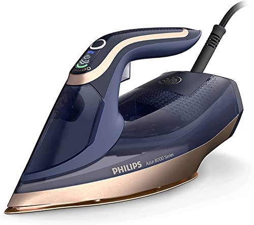 Philips Azur 8000 Serie Dampfbügeleisen - 85 g/min Dauerdampf, 260 g Turbo-Dampfstoß, 3000 W, OptimalTEMP Technologie, SteamGlide Elite-Bügelsohle, Dunkelblau (DST8050/20) von Philips Domestic Appliances