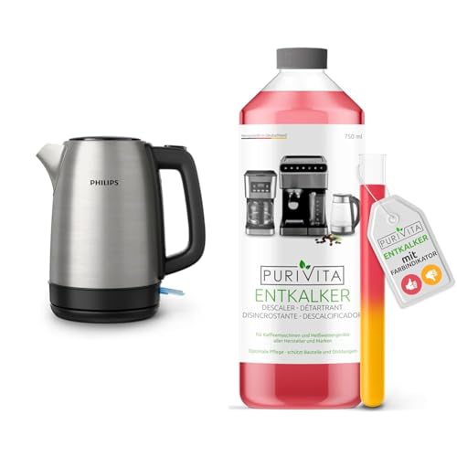 Philips Daily Collection Metall-Wasserkocher-Feder-Deckel & Purivita - Universal Entkalker 750 ml für Kaffeevollautomaten - Für alle bekannten Marken geeignet, 1 Flasche von Philips Domestic Appliances