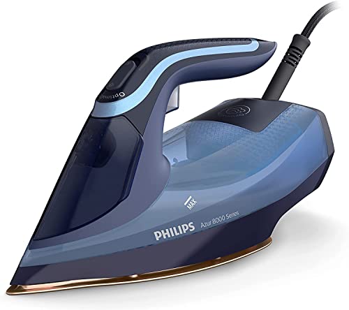 Philips Azur 8000 Serie Dampfbügeleisen - 55 g/min Dauerdampf, 240 g Dampfstoß, 3000 W, OptimalTEMP-Technologie, SteamGlide Elite, Hellblau (DST8020/20) von Philips Domestic Appliances