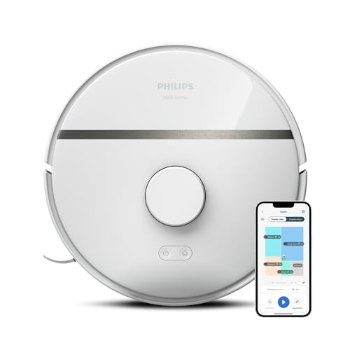 Philips Homerun Serie 3000 Saugroboter mit Wischfunktion, ultrastarke Saugleistung (4.000 Pa), Lasernavigation, 200 Min. Laufzeit, Staubsauger Roboter für Teppiche & Tierhaare, App, Weiß, XU3000/02 von Philips Domestic Appliances