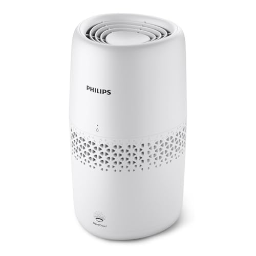 Philips Luftbefeuchter 2000 Serie, Hygienische Luftbefeuchtung mit 99,97% weniger Bakterien. 2L Wasserbehälter, 190 ml/h, für Räume bis 31 m², ultra leise (32 dB), Auto-Abschaltung, Weiß (HU2510/10) von Philips Domestic Appliances